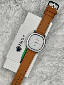 Titan Edge Slim watch with tan genuine leather strap and white minimalist dial